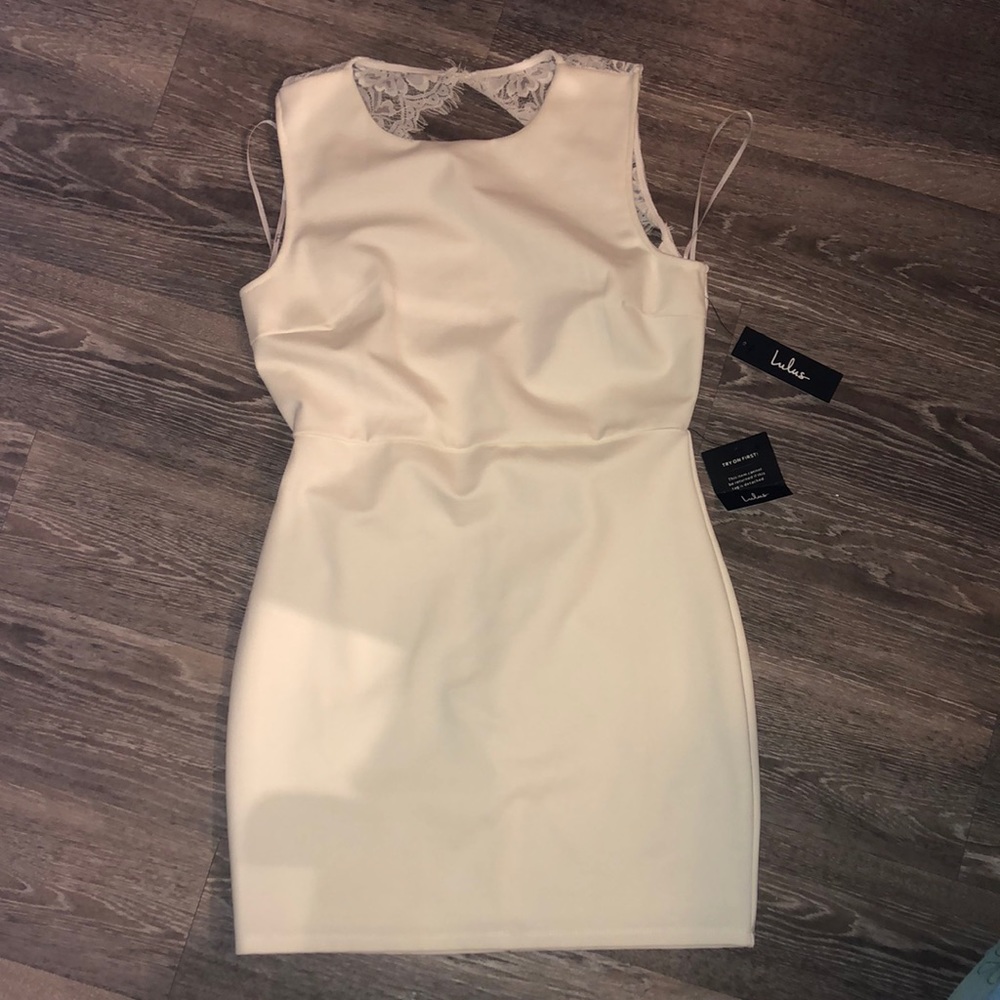 Lulus white body con Dress with lace details